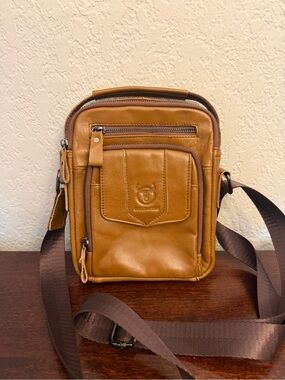 Bull Captain Leather Shoulder Crossbody Bag Messenger Adjust Strap Camel Brown